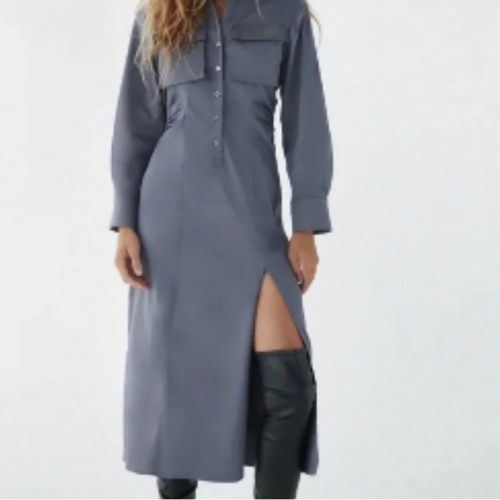 zara long sleeve collar dress blue gray